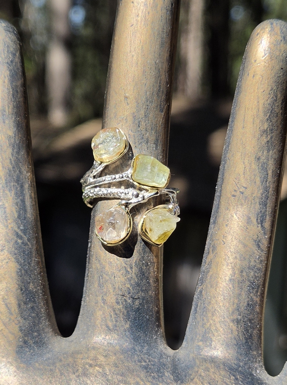 Tourmaline Natural Raw Gemstone Sterling & White Gold Ring Sz8 - Picture 6 of 10